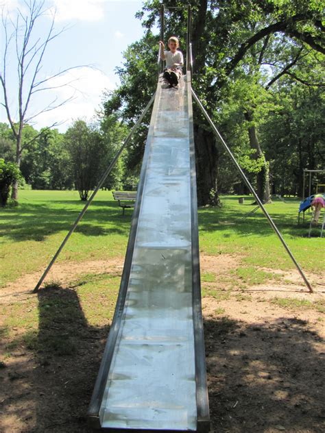 old school metal playground slide